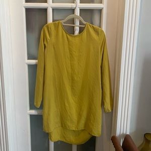 Yellow green mini dress - long sleeve no back